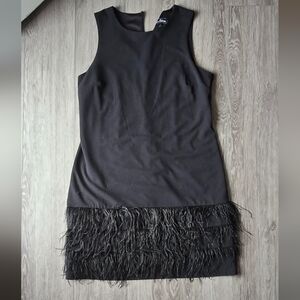 Sam Edelman Black Feather Hem Sheath Dress Size 12 Cocktail Party Evening